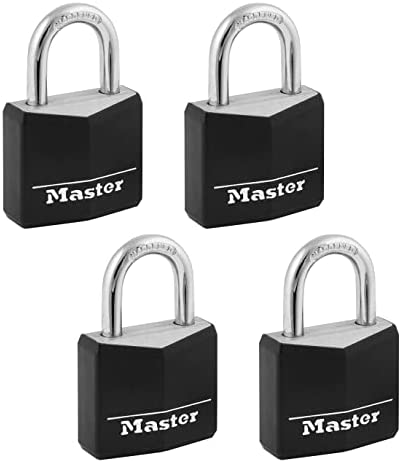 Master Lock Covered Aluminum Padlock with Key, Black, 4 count (Pack of 1)