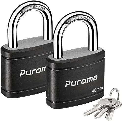 Puroma 2 Pack Keyed Padlock with 3 Keys, 1.1 Inch Locker Lock 40mm Heavy-Duty Locks for Gate Fence
