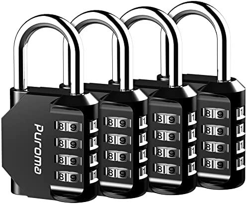 Puroma 4 Pack Combination Lock 4 Digit Outdoor Waterproof Padlock for School Gym Locker, Sports Lock
